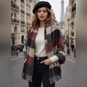 NEW Made in Italy 100% Acrylic Plaid Scarf with Fringed Ends – Cozy and Stylish